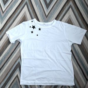 Monroe cotton short sleeve cotton tee shirt with black embroidered stars